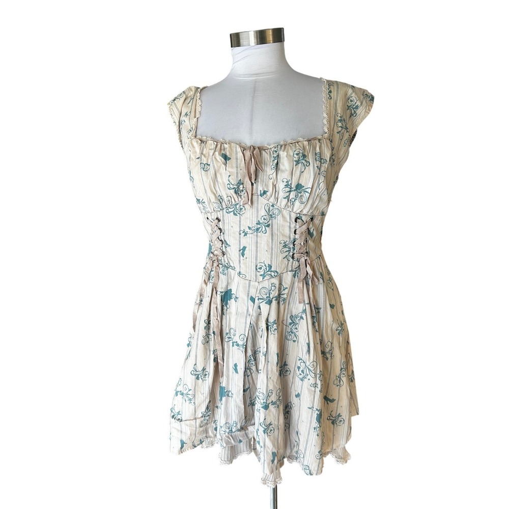 Disney Cinderella Corset Dress Blue Cream Pinstripe Filigree Large - Picture 6 of 8